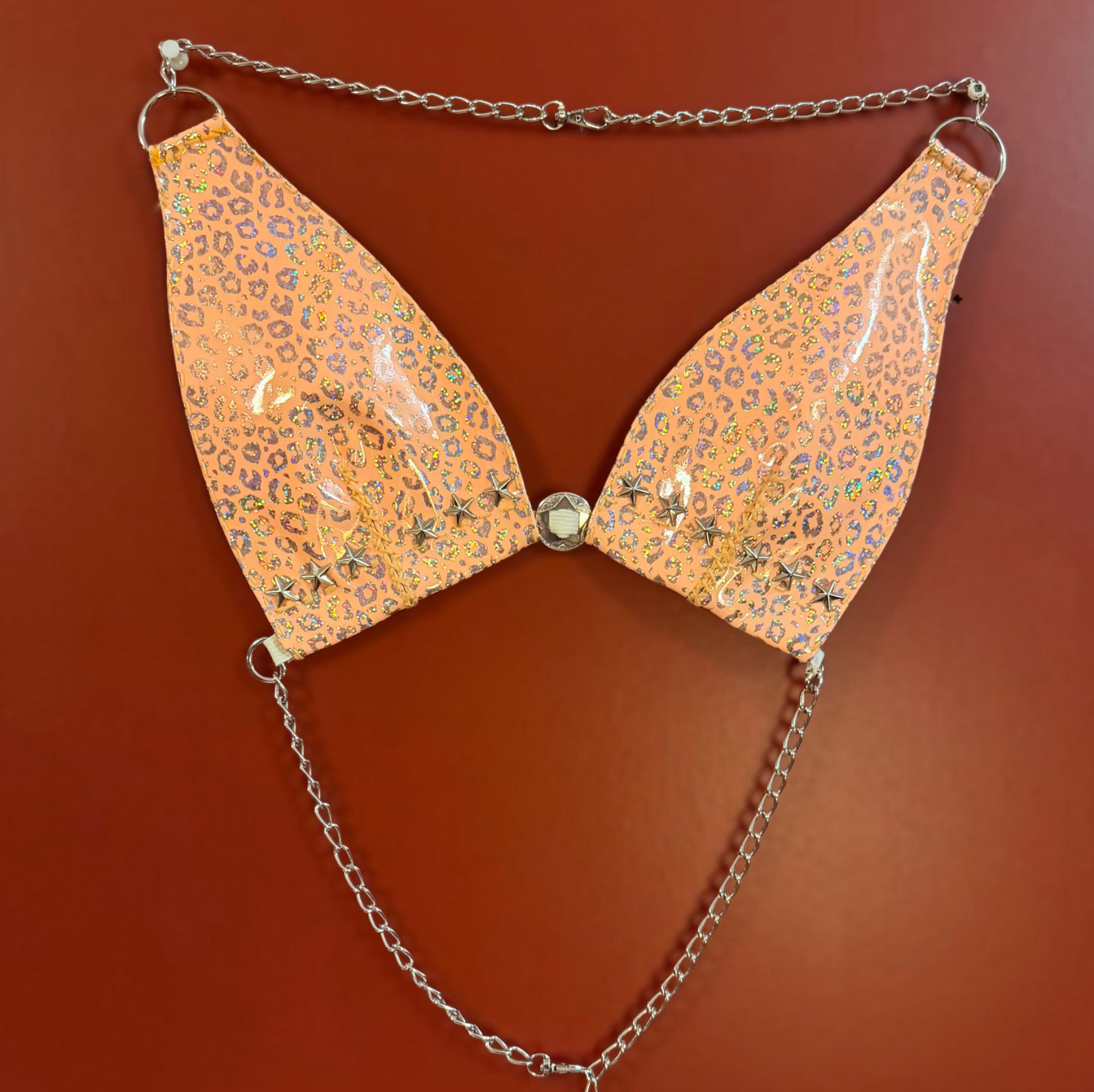 Hand made Peach Cheetah Print Chain Bikini
